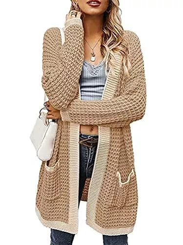 Onsoyours Strickjacken Onsoyours Strickjacke Damen Lang Offene Langarm Strickpullover Mantel Jacke Tops Outwear Casual Offen Pulllover Damen Herbst Winter Strickmantel Outing Stil
