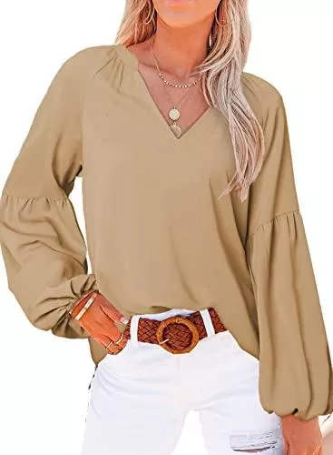 Aleumdr Ärmellose Blusen Aleumdr Bluse Damen Langarmshirt sexy V-Ausschnitt Chiffon Hemd Bluse Elegant Oberteile Damen Sommer Herbst Blusenshirt Top für Damen Laternenärmel Tunika Shirts