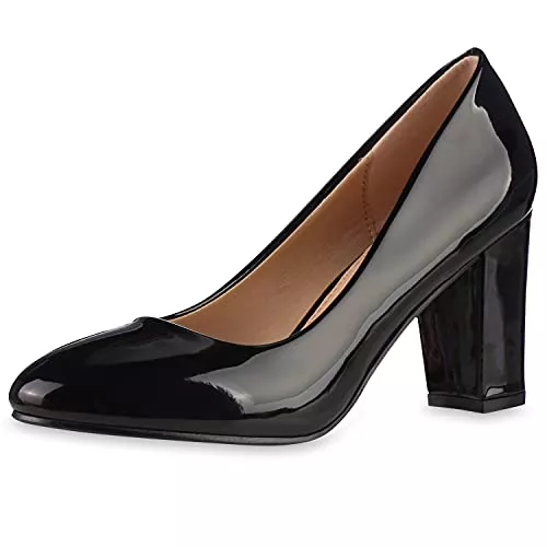 VAN HILL High Heels VAN HILL Damen Klassische Pumps mit Blockabsatz Lack