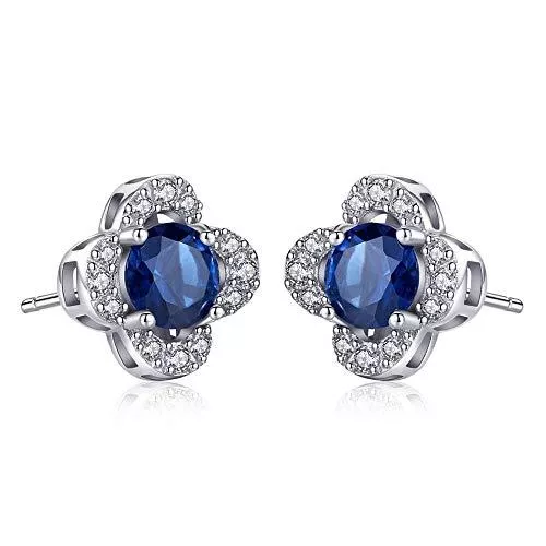 DJMJHG Schmuck 925 Sterling Silber Ohrstecker Ohrring Inlay erstellt runde saphirblaue Frauen Silber Ohrring feine klassische Schmuck Hochzeit