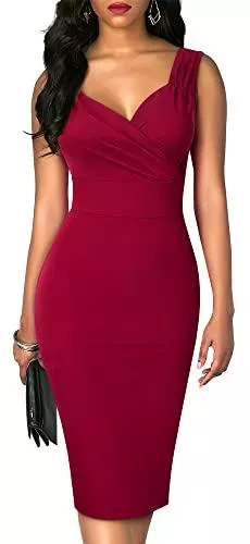 HOMEYEE Cocktail HOMEYEE Damen Vintage 50er Ärmellos Bodycon Cocktail Party Midi Bleistiftkleid B669