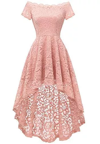 Aupuls Cocktail Dressystar Damen Elegant Spitzenkleid Vokuhila Ballkleid Kurze Ärmel Hochzeit Abendkleid Cocktailkleid