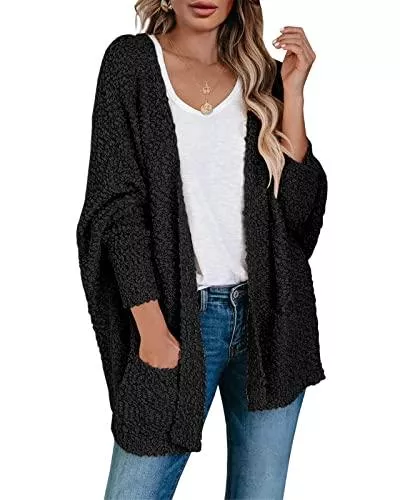 Saodimallsu Strickjacken Saodimallsu Damen Strickjacke Popcorn Oversized Offene Front Boyfriend Fledermaus Langarm Fuzzy Knit Pullover