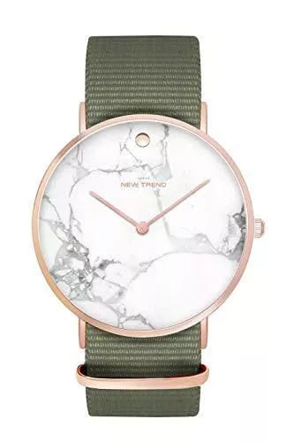 New Trend - Love for Accessories Uhren Armbanduhr Rosegold Weiss für Damen & Herren, Marmor-Style mit Textil- Stoff- Nylon- NATO-Armband oder Edelstahl-Metallarmband Ø 38 MM
