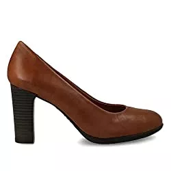 PAYMA High Heels PAYMA - Damen Leder Schuhe Pumps mit Integrierter Gel Einlegesohle. Kleidschuhe Breiter Absatz in 3 Höhen: High Medium und Low. Schwarz, Blau, Rot und Braun