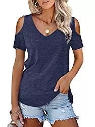 Beluring T-Shirts Beluring Damen Tshirts Schulterfrei V-Ausschnitt Oberteile Sommer Bluse Shirts