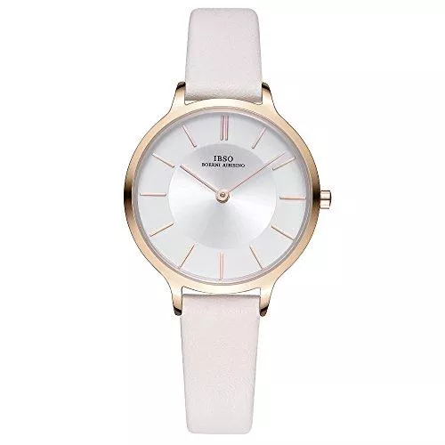 IBSO BOERNI AIBISINO Uhren Damenmode Einfache Uhr Ultradünn Retro Quarz Analoges Lederarmband Damenarmbanduhr