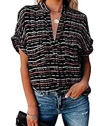 ANCAPELION Kurzarmblusen ANCAPELION Damen Sommer Bluse Fashion Tuniken Hemd Kurzarm Shirt Casual Oberteile Lose Fit Top V-Ausschnitt Tunika für Frauen