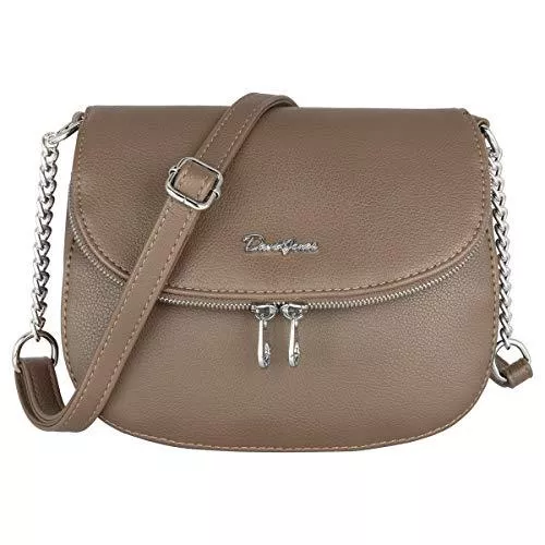 David Jones Taschen & Rucksäcke David Jones - Damen Kleine Umhängetasche - Zip Reißverschluss PU Leder Schultertasche - Messenger Crossbody Bag - Frauen Elegante Clutch Pochette Abendtasche - Citytasche Reise Mode - Taupe Braun