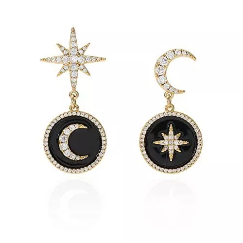 MESOVOR Schmuck MESOVOR Mond Ohrringe Hängend für Damen, 16 Karat Vergoldet Asymmetrisch Stern Zirkon Ohrringe Schmuck