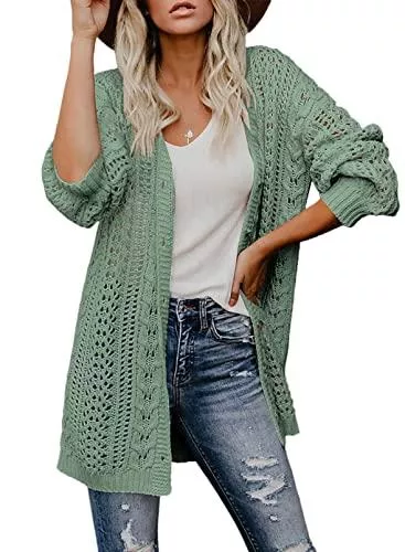 Reukree Strickjacken Reukree Strickjacke Damen Lang Cardigan Feinstrickjacke Durchbrochene Poncho Damen Elegant Casual Solid Langarm [2022 neuestes Modell]