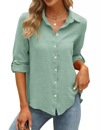 Odosalii Langarmblusen Odosalii Damen V-Ausschnitt 3/4 Ärmel Chiffon Causal Lässige Elegant Fahion Kariert Oberteile Oberteil Tops Langarmshirt Shirts Tunika Hemd Bluse