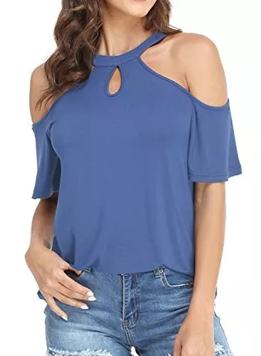 Ranphee Kurzarmblusen Ranphee Tshirt Damen Sommer Kurzarm Cold Shoulder Bluse Lose Shirts