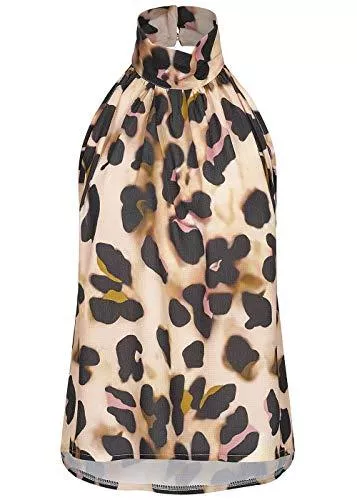 Styleboom Fashion Ärmellose Blusen Styleboom Fashion® Damen Shirt Choker Top Leo Print Bluse beige schwarz