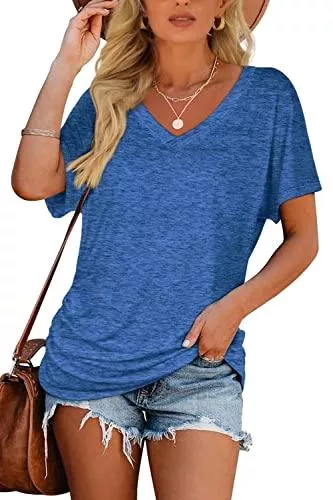 FEKOAFE T-Shirts FEKOAFE Damen Tshirt V Ausschnitt Blusen Kurzarm Oberteile Sommer Locker Top