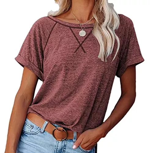 FEKOAFE T-Shirts FEKOAFE Damen Tshirt V Ausschnitt Blusen Kurzarm Oberteile Sommer Locker Top