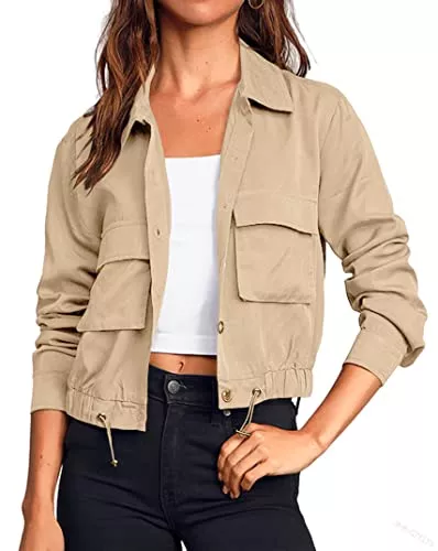 Maxwinee Jacken Maxwinee Kurze Jacke Damen Leicht Sommerjacke Übergangsjacke Jacke mit Knopf Casual Freizeitjacke