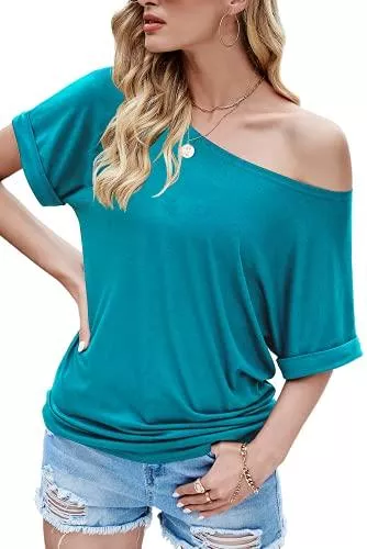 Odosalii Langarmshirts Odosalii Damen Langarm Schulterfrei Pullover Sweatshirt Fledermausärmel Langarmshirt Oberteil Tunika Tops