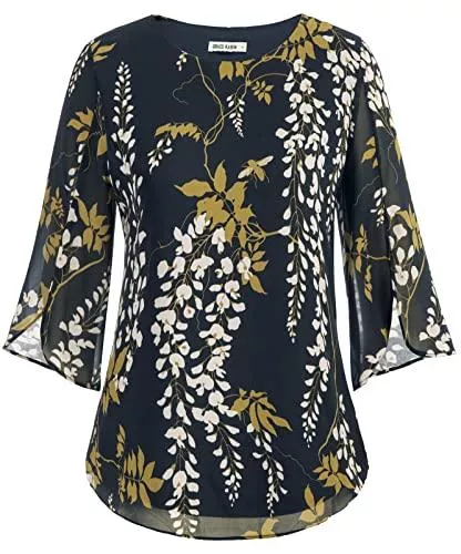 GRACE KARIN Langarmblusen GRACE KARIN Damen Elegant Bluse Langarm Chiffon Rundhals Shirt Casual Tops CLAF15