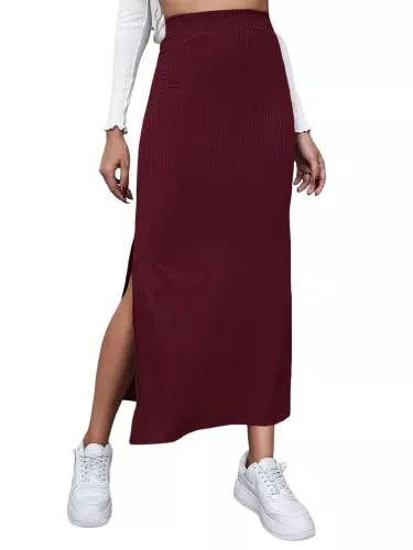 DIDK Röcke DIDK Damen Rock Elegant Maxirock Rockabilly Vintage Retro Röcke mit Schlitz Casual Freizeitrock Lang Hohe Taille Skirt Partyrock