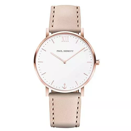PAUL HEWITT Uhren PAUL HEWITT Armbanduhr Damen Sailor Line White Sand - Damen Uhr (Rosegold), Damenuhr mit Lederarmband in Beige, weißes Ziffernblatt