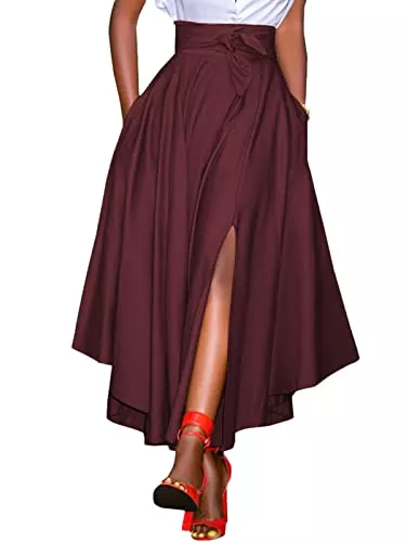 ZANZEA Röcke ZANZEA Damen Lange Rock Hohe Taille Maxirock Casual Elastische Faltenrock Lange Big Swing Sommerrock