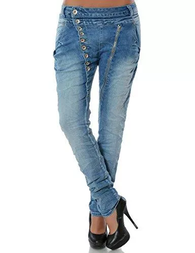 Daleus Jeans Daleus Damen Boyfriend Jeans Hose Reißverschluss Knopfleiste Stretch DA 14145