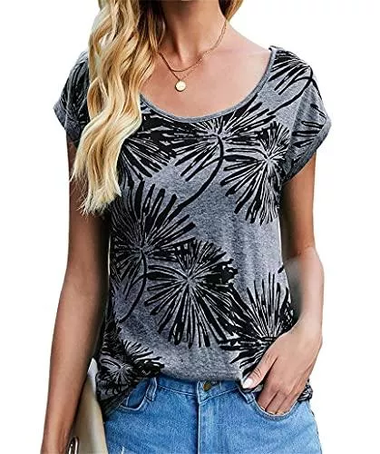 Cassiecy T-Shirts Cassiecy Damen T-Shirt Sommer Kurzarm Rundhals Casual Oberteile Baumwoll Basic Tops Shirt