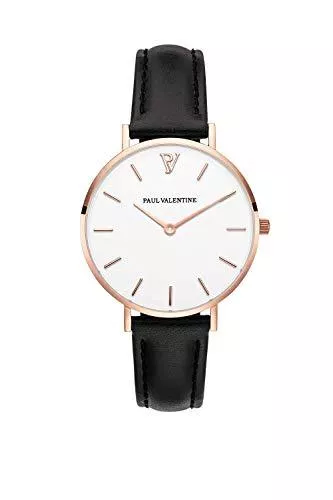 PAUL VALENTINE Uhren PAUL VALENTINE - Damenuhr Pearl Rose Gold Black - Edle Damen Uhr mit japanischem Quarzwerk - Spritzwassergeschützt - Armbanduhr für Damen