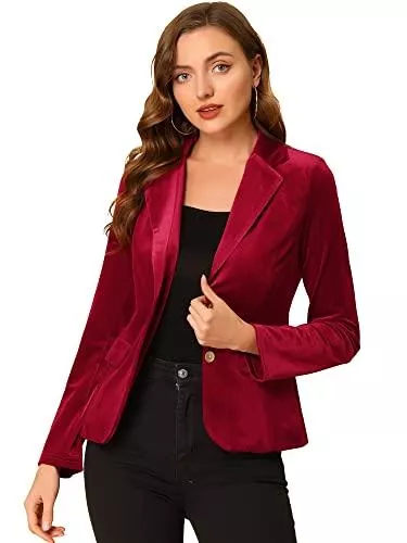 Allegra K Blazer Allegra K Damen Vintage Gekerbte Reversknopf Front Office Samt Blazer Jacke