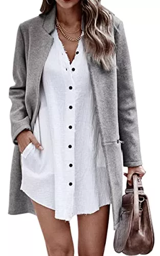 ASOMI Blazer ASOMI Mantel Damen Lang Wintermantel Elegant Blazer Langarm Warm Herbst Strickmantel mit Taschen