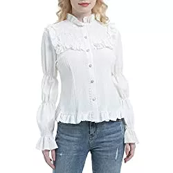 Fiamll Langarmblusen Fiamll Rüschen Blusen Gothic Klassisches Hemd Vintage Langarm Viktorianische Bluse Damen