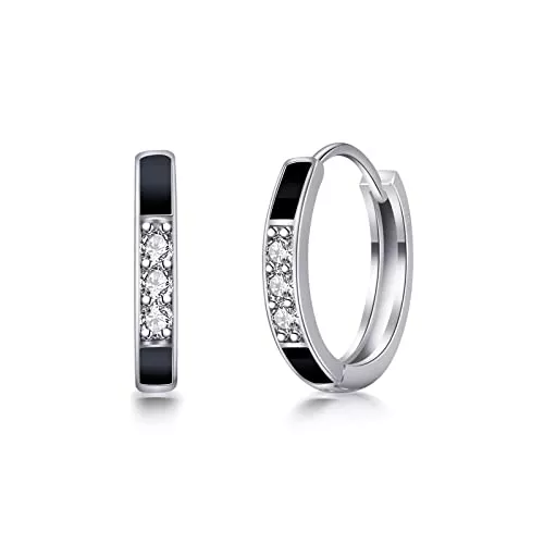 PHNIBIRD Schmuck PHNIBIRD Creolen Silber 925 Ohrringe Schwarz mit Zirkonia Kreolen Silber Klein 15mm