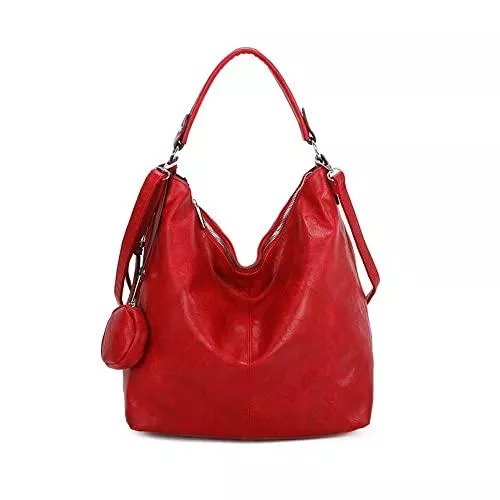 ITALYSHOP24 Taschen & Rucksäcke OBC Damen Tasche Shopper Hobo-Bag Schultertasche Umhängetasche Handtasche Damentasche Reisetasche Beuteltasche Leder Optik Rot