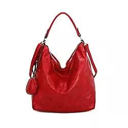 ITALYSHOP24 Taschen & Rucksäcke OBC Damen Tasche Shopper Hobo-Bag Schultertasche Umhängetasche Handtasche Damentasche Reisetasche Beuteltasche Leder Optik Rot