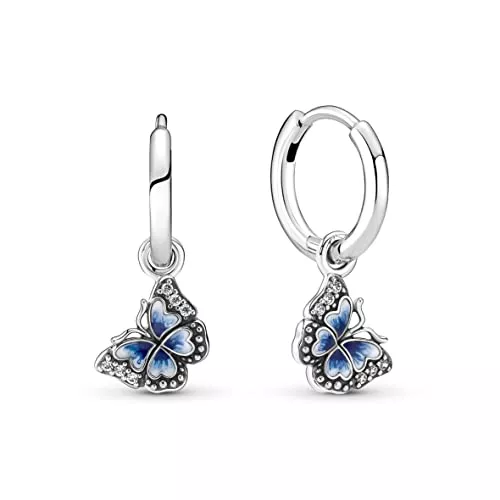 Pandora Schmuck PANDORA MOMENTS Creolen mit Anhänger "Blauer Schmetterling" Silber 290778C01