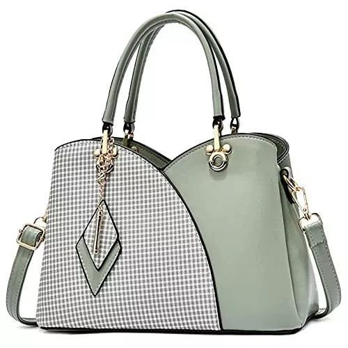 FORRICA Taschen & Rucksäcke FORRICA Damen Handtasche Mode Kariertes Umhängetasche Frauen Tasche PU Leder Schultertasche mit Rhombus-Anhänger Grün