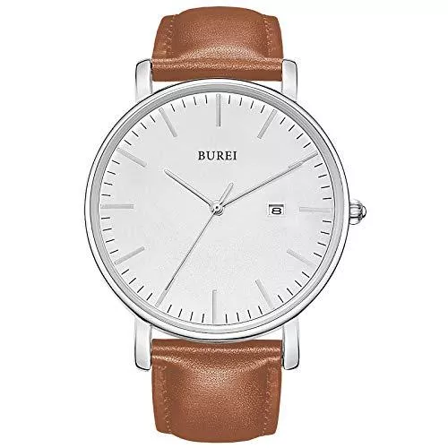 BUREI Uhren BUREI Herren Uhren Ultra Dünne Schwarze Minimalistische Quartz mit Datumsanzeige