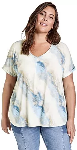 SAMOON T-Shirts Samoon Damen 1/2 Arm Shirt mit Batik-Print Kurzarm, mit Ärmelaufschlag T-Shirt Kurzarm Rundhals Kurzarmshirt Gemustert