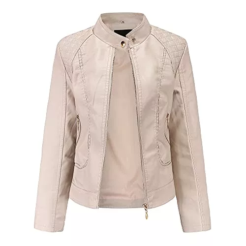 Meufam Jacken Meufam Kurze Jacke Damen Kunstlederjacke Bikerjacke mit Reißverschluss Lederjacke Frauen mit Zip Herbst Frühling Kunstleder Motorradjacke
