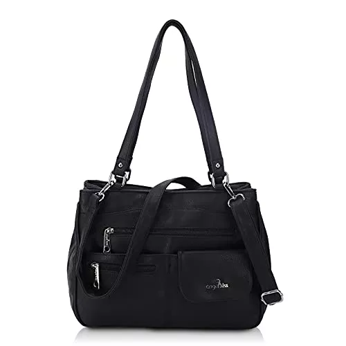 Angel Kiss Taschen & Rucksäcke Angel Kiss Tasche Leder Damenhandtasche Schultertasche Handtaschen Wasserdicht Tragetasche Multifunktionale Henkeltasche Umhängetasche Groß für Arbeit Schule Shopper Reise Schwarz