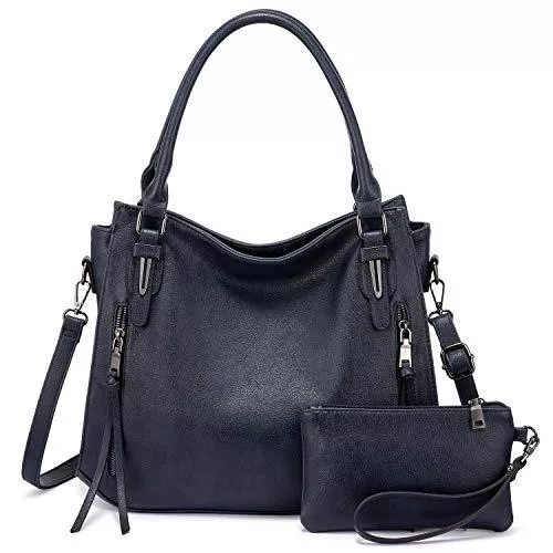 Realer Taschen & Rucksäcke Realer Damen Handtaschen Groß Shopper Lederhandtasche Schultertasche Umhängetasche Geldbörse Hobo Damen Taschen Set 2pcs Blau