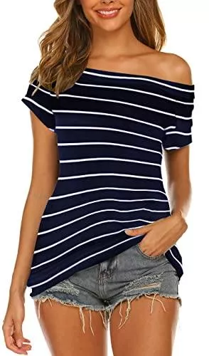 Lalala Langarmshirts Lalala Longshirt Damen Oberteile Elegant Schulterfrei Tshirt Kurzarm/Langarm Bluse Tunika Shirts