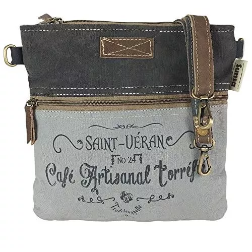 Sunsa Taschen & Rucksäcke Sunsa Damen Umhängetasche. Schultertasche aus Canvas & Leder. Vintage Crossbody Tasche. Nachhaltig Retro Handtasche als Geschenkideen für Frauen (grau/schwarz)