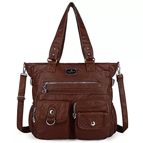 Angel Kiss Taschen & Rucksäcke Angel Kiss Handtasche Damen Schultertasche Multifunktionale Umhängetaschen Gewaschenes Veganes Leder Wasserdicht mit Reißver Schlusstaschen