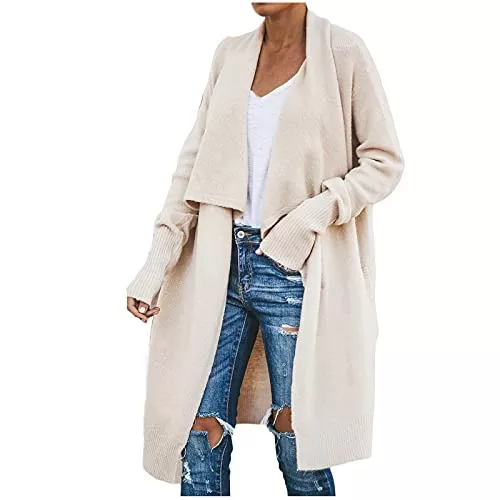 EMATOP Strickjacken EMATOP Strickjacke Damen Lang Cardigan Einfarbig Langarm Strick Pullover Lässige Übergangsjacke Strickmantel Herbst Winter Feinstrick Winterjacke Elegant Pulli Sweater Outwear Weich Mantel