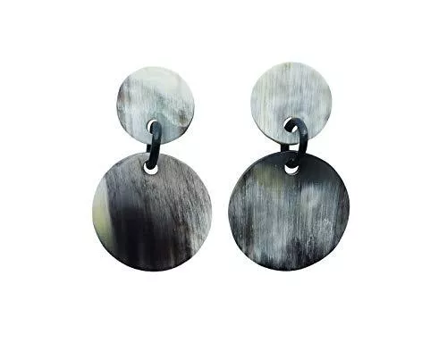 Feliss Schmuck Feliss Damen Schmuck Ohrringe - große Ohrhänger schwarz weiß - Geschenk für Frauen Ohrstecker aus afrikanischem Horn hängend besondere Geschenke Creolen lange Hängeohrringe Stecker