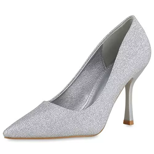VAN HILL High Heels VAN HILL Damen Spitze Pumps mit Pfennigabsatz Glitzer