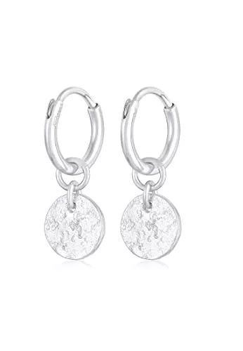 Elli Schmuck Damen Creolen Plättchen Anhänger Gehämmert Abnehmbar in 925 Sterling Silber