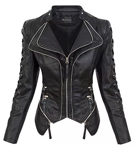 Rock Creek Jacken Rock Creek Damen Kunstleder Jacke Übergangs Jacke Leder Optik Bikerjacke D-365 S-XL